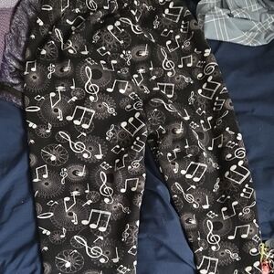 Musical Note Print Pajama Pants - Black & White